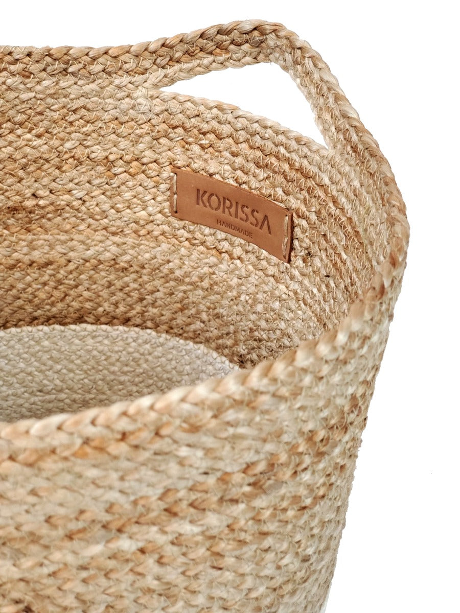 Natural & White Handwoven Jute Basket
