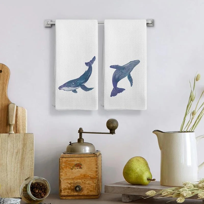 Whale Coastal Kitchen Towels – Set of 2