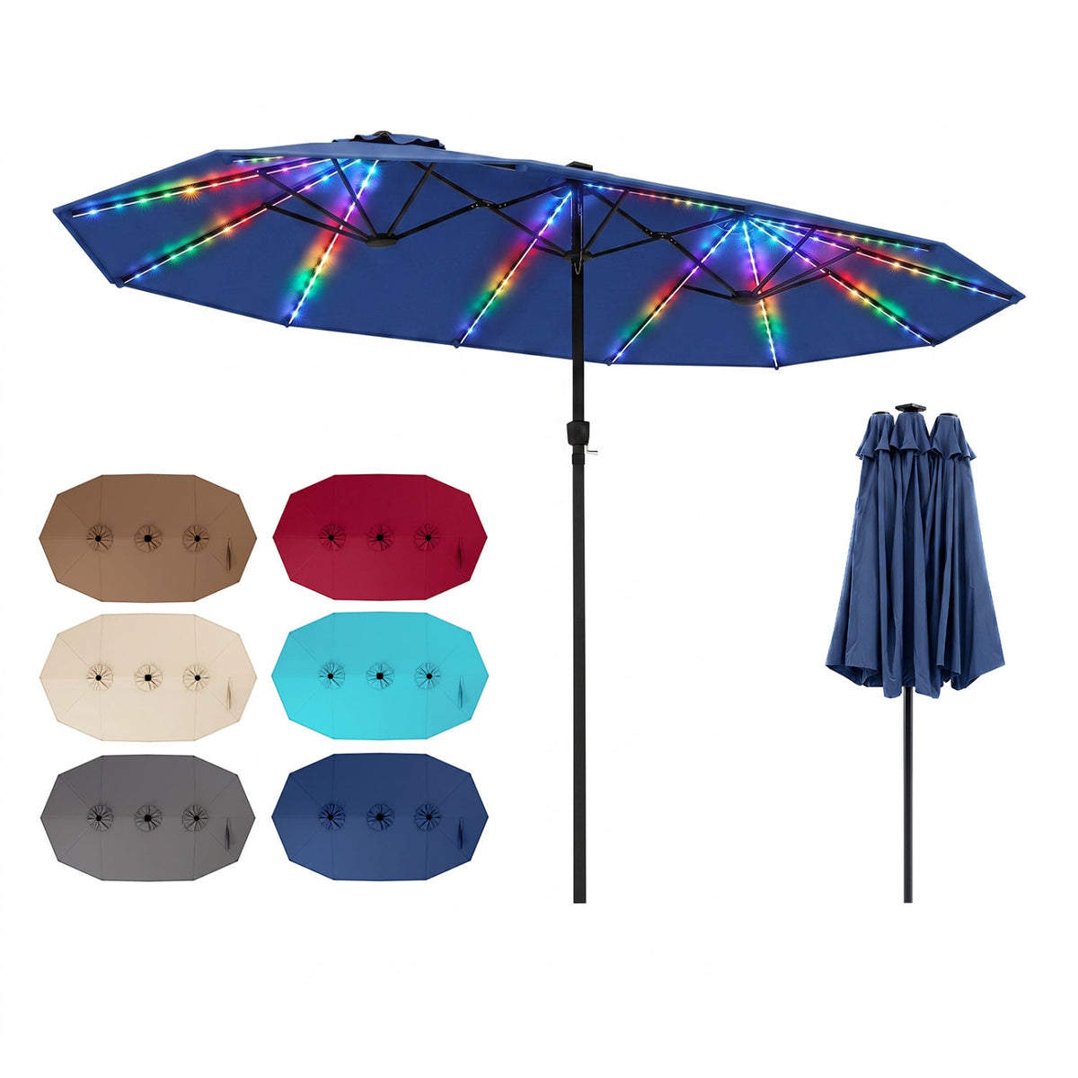 Oversized Solar LED Patio Umbrella – 15.5'
