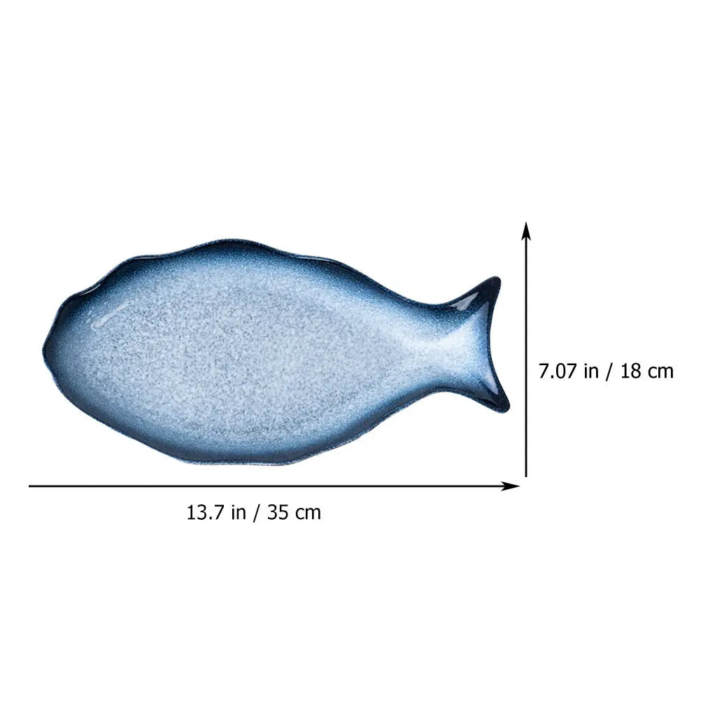 Sky Blue Fish-Shaped Ceramic Serving Plate