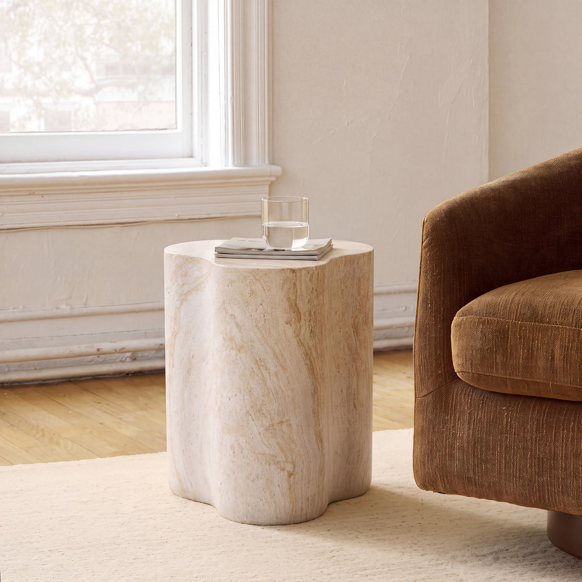 Travertine-Look Indoor/Outdoor Side Table