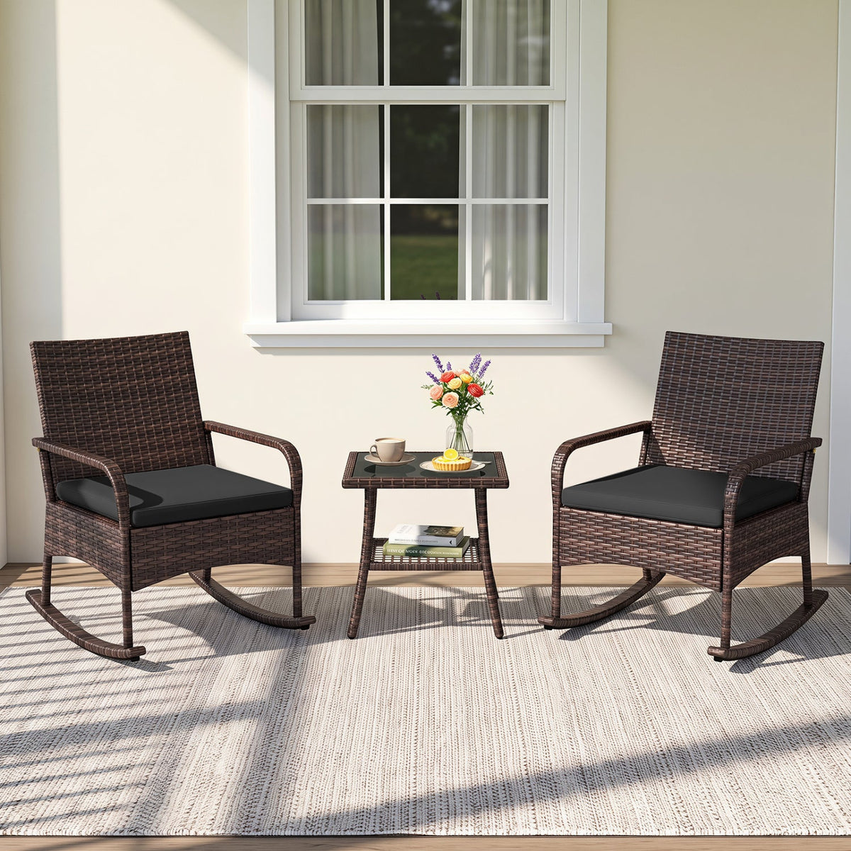 3-Piece Woven Rattan Rocking Bistro Set