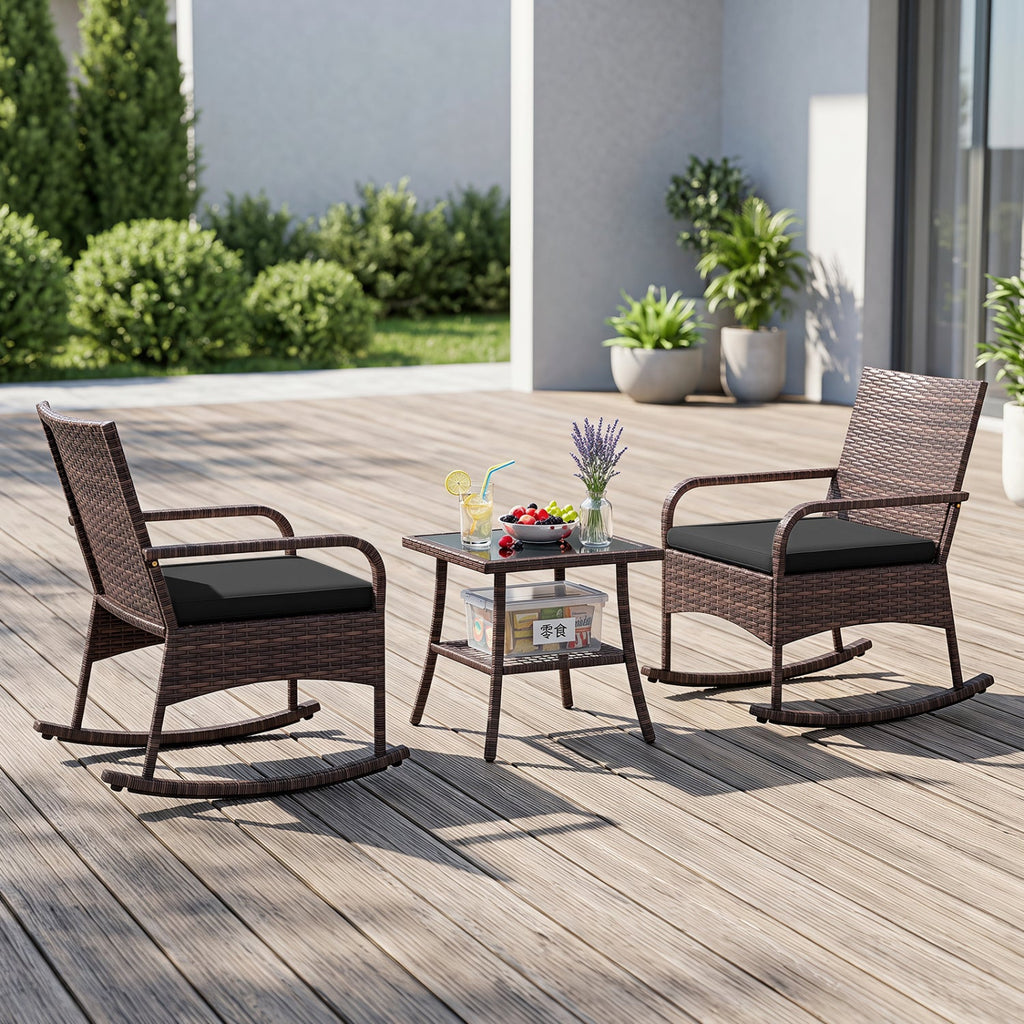 3-Piece Woven Rattan Rocking Bistro Set