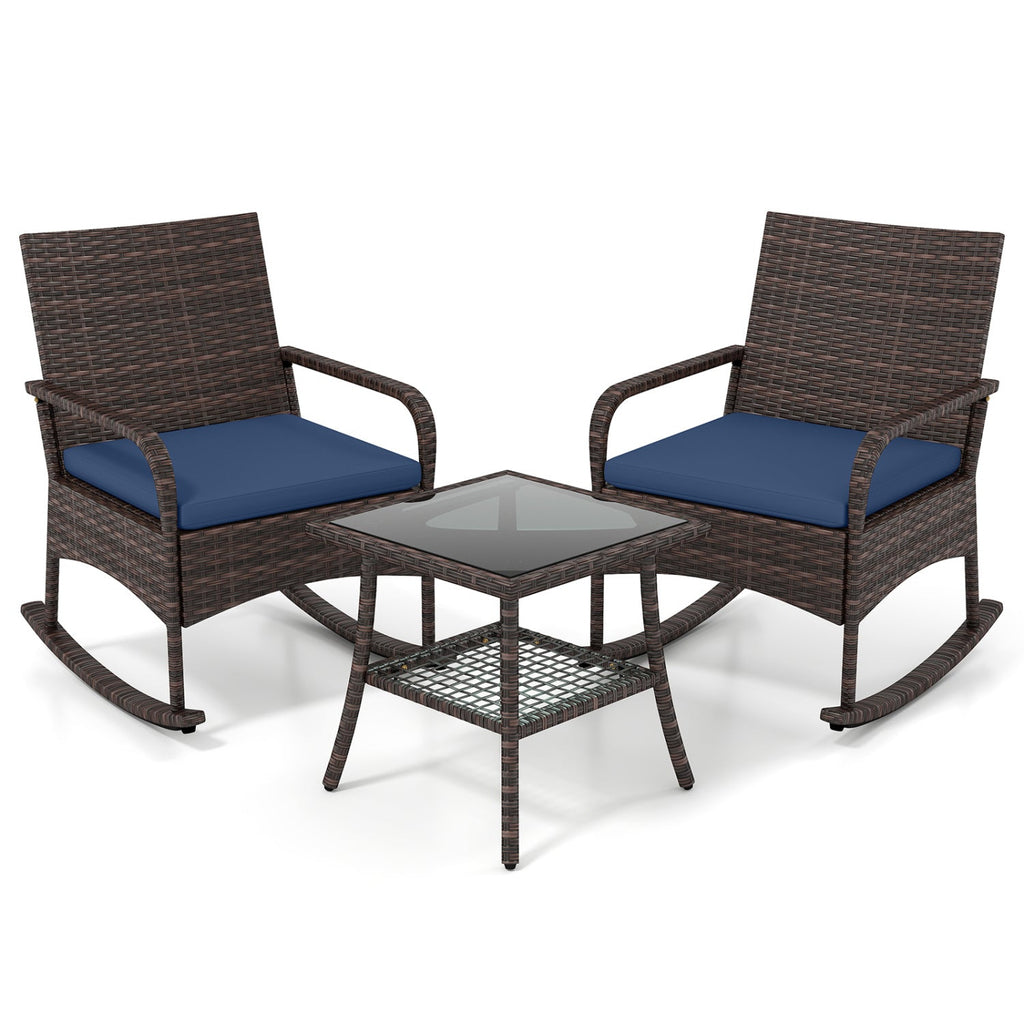 3-Piece Woven Rattan Rocking Bistro Set