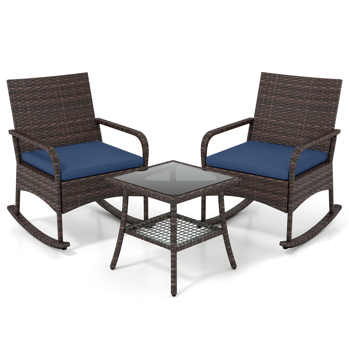 3-Piece Woven Rattan Rocking Bistro Set