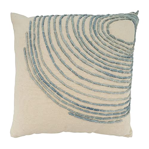 Blue Embroidered Coastal Throw Pillow