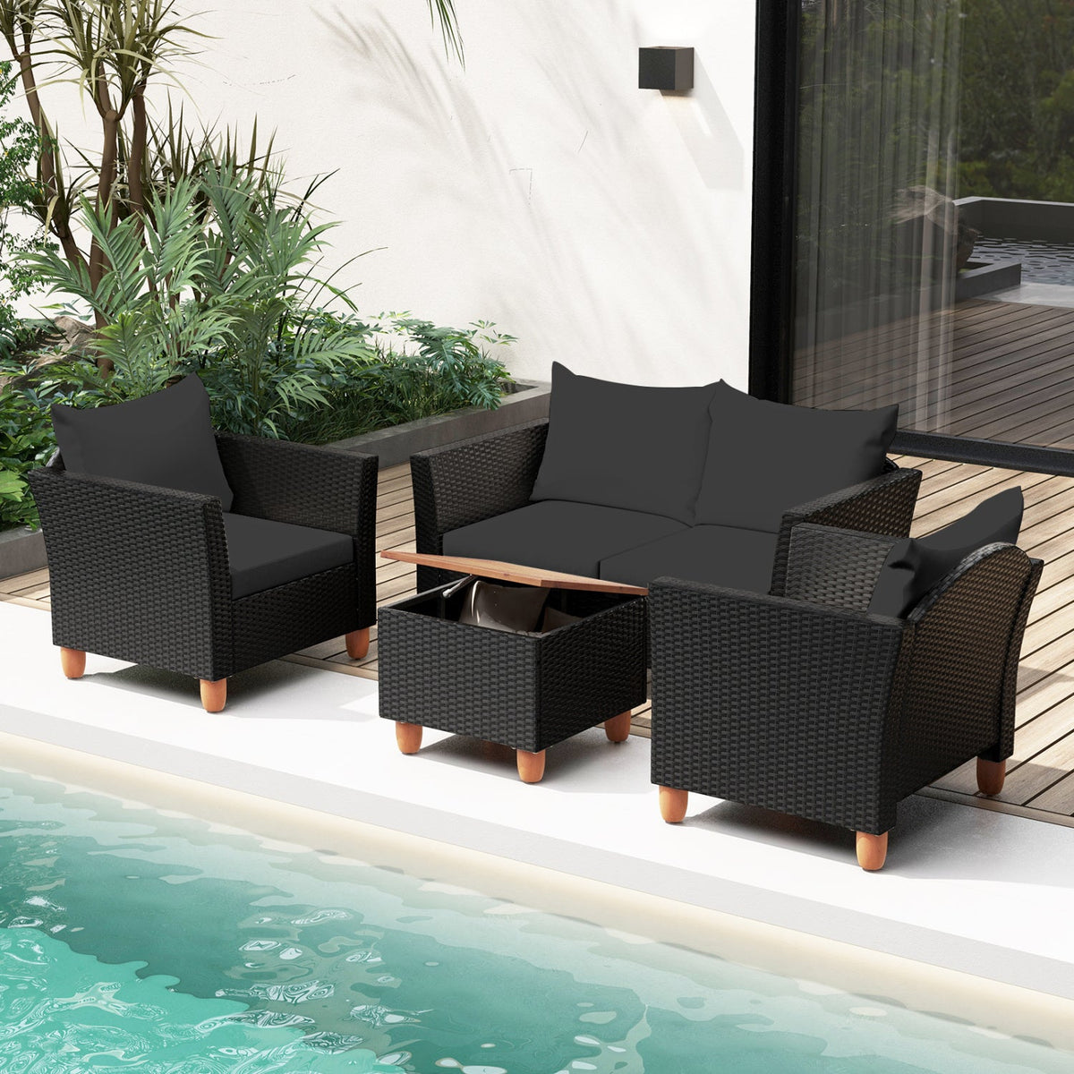 4-Piece Woven Rattan Patio Conversation Set
