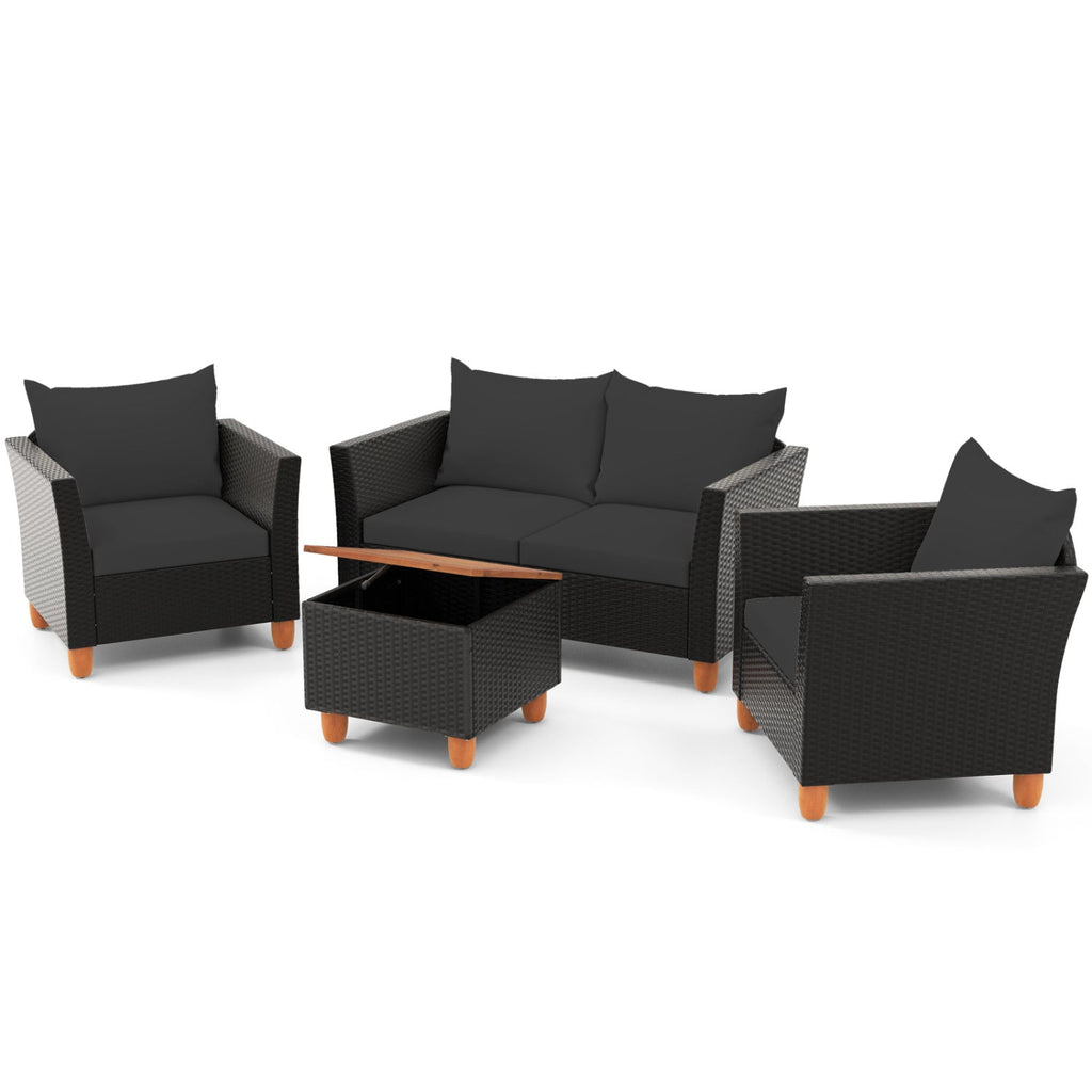 4-Piece Woven Rattan Patio Conversation Set