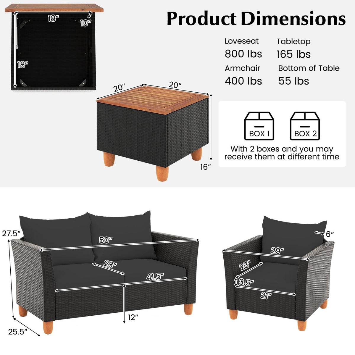 4-Piece Woven Rattan Patio Conversation Set
