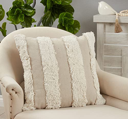 Tufted Stripe Cotton Decorative Throw Pillow, 20" x 20"