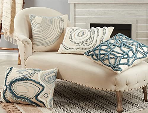 Blue Embroidered Coastal Throw Pillow