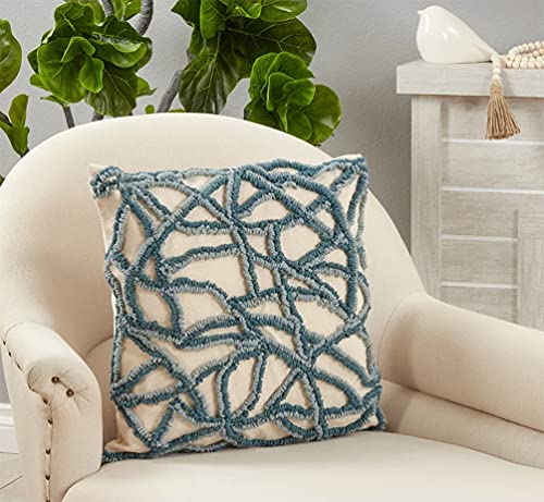 Blue Embroidered Coastal Throw Pillow