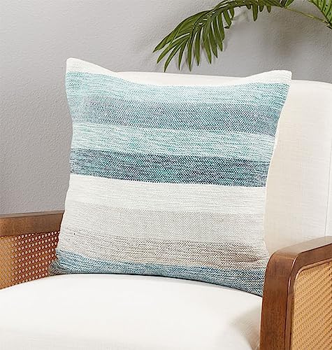 Aqua Striped Coastal Throw Pillow – 20" x 20"
