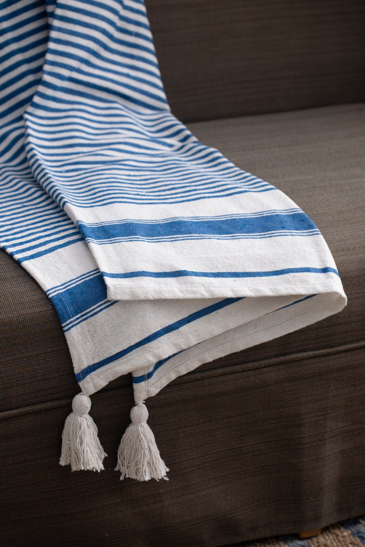 Blue & White Striped Cotton Throw Blanket