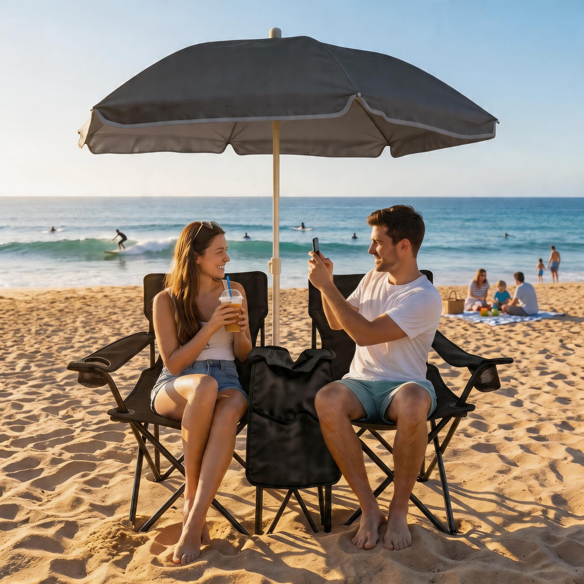 Folding Picnic Chair Set with Umbrella