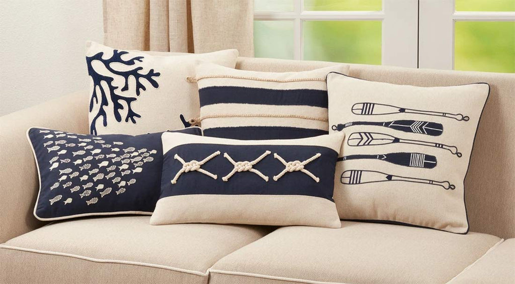 Navy Nautical Coastal Throw Pillow