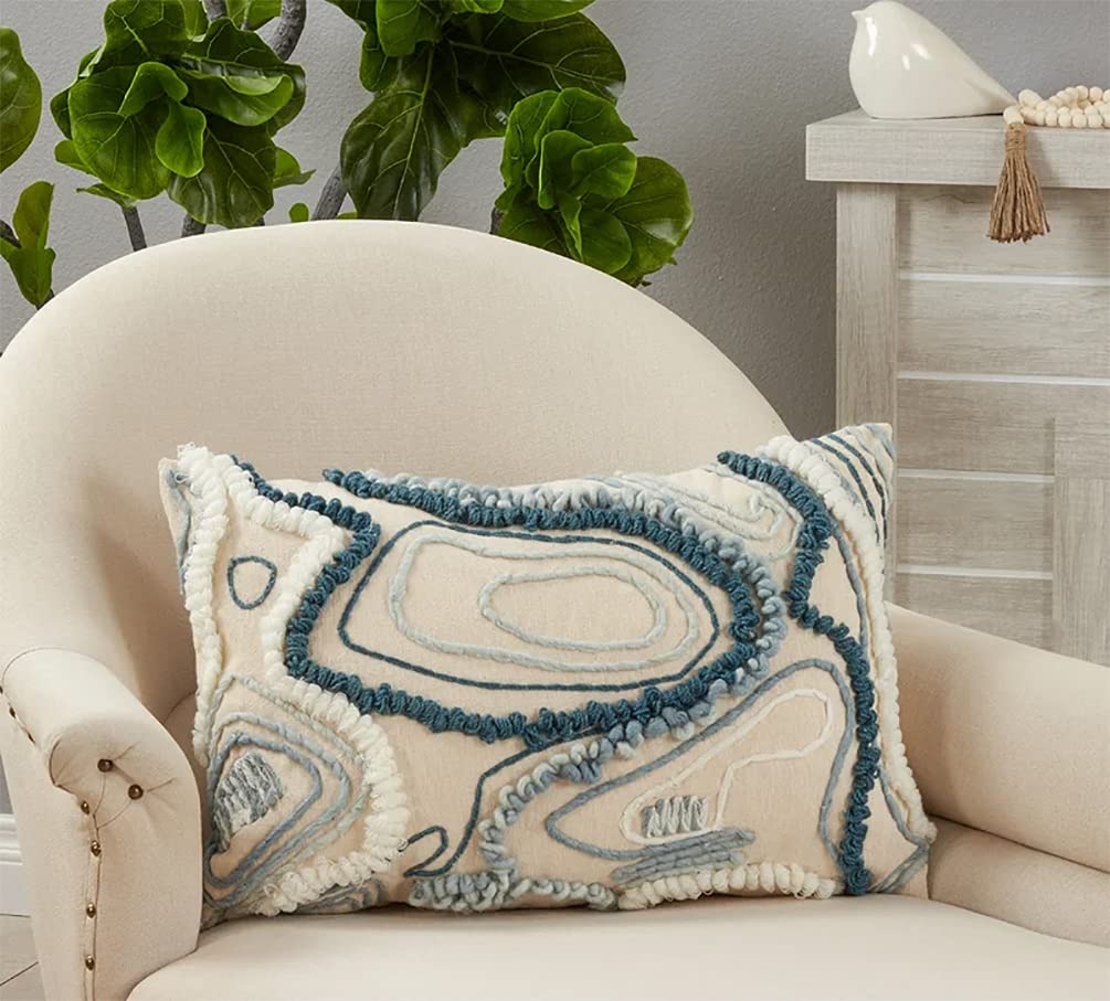 Blue Embroidered Coastal Throw Pillow