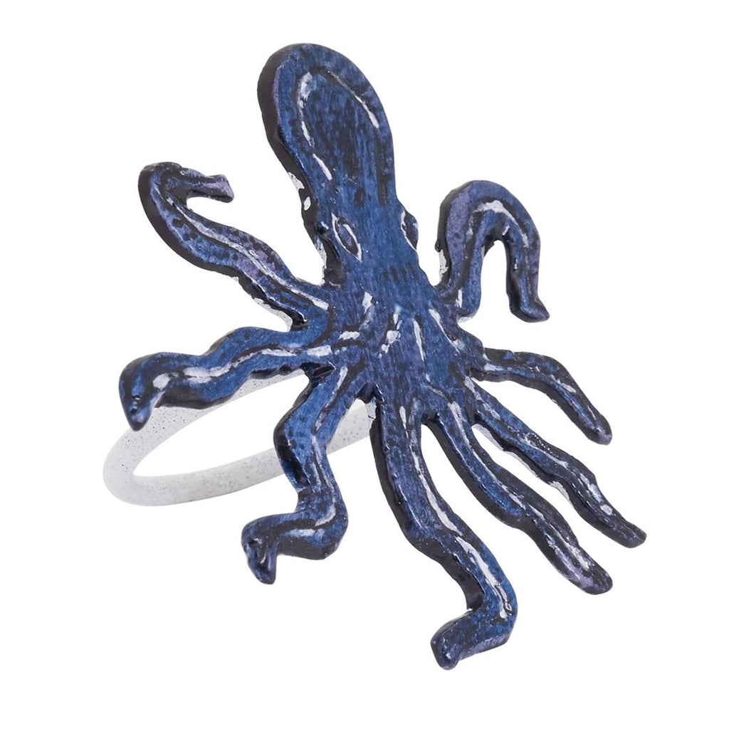 Coastal Octopus Brass Napkin Rings – Set of 4