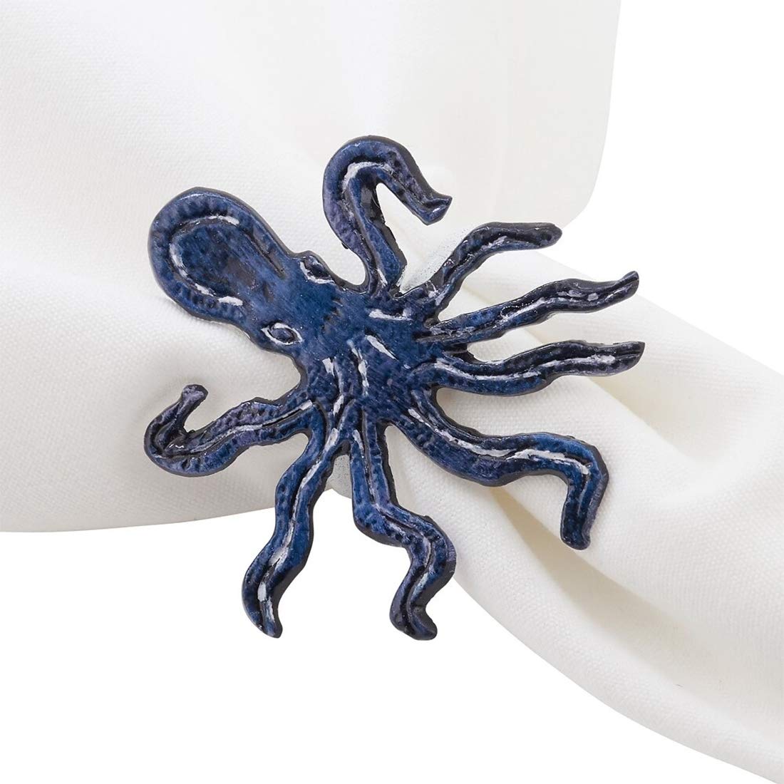 Coastal Octopus Brass Napkin Rings – Set of 4