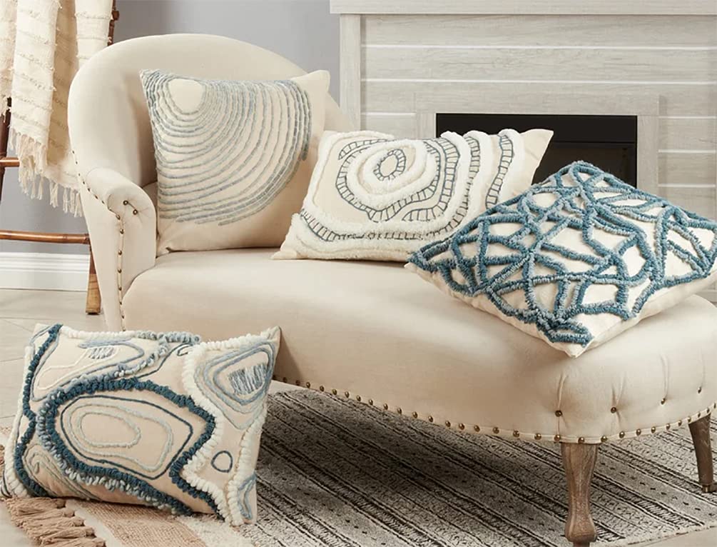 Blue Embroidered Coastal Throw Pillow