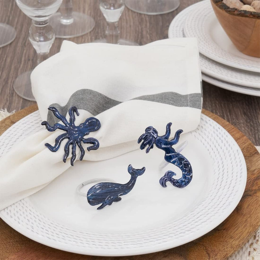 Coastal Octopus Brass Napkin Rings – Set of 4