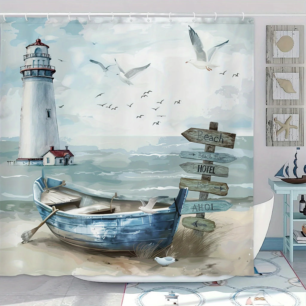 Lighthouse & Sailboat Coastal Shower Curtain
