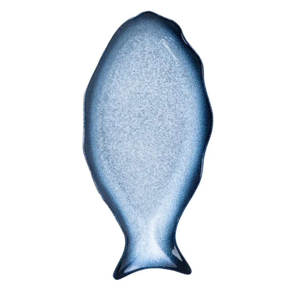 Sky Blue Fish-Shaped Ceramic Serving Plate