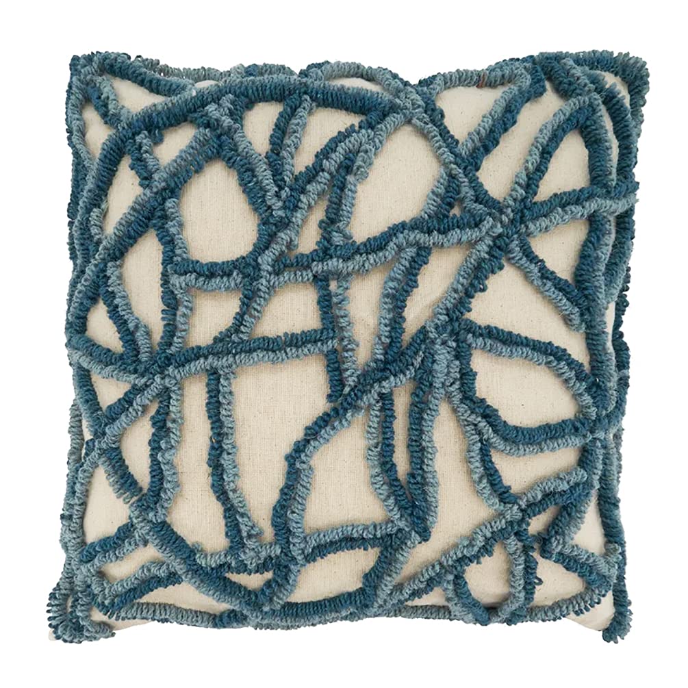 Blue Embroidered Coastal Throw Pillow