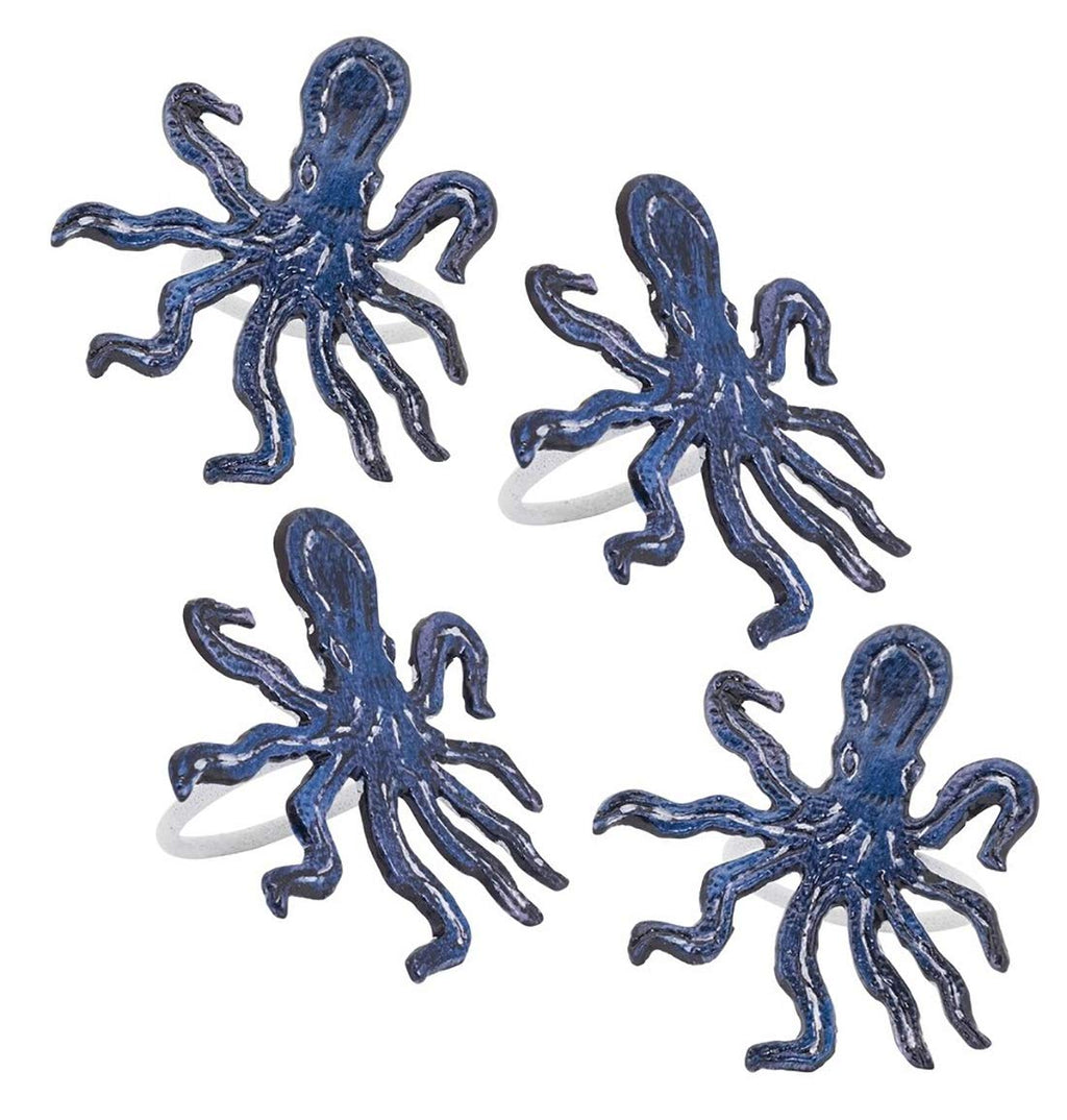Coastal Octopus Brass Napkin Rings – Set of 4