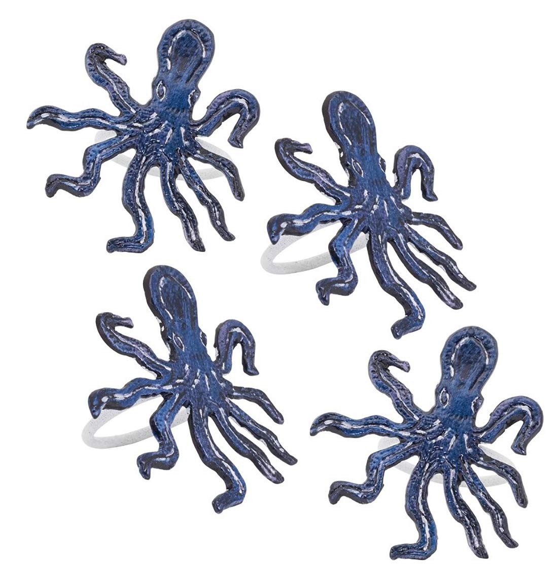 Coastal Octopus Brass Napkin Rings – Set of 4