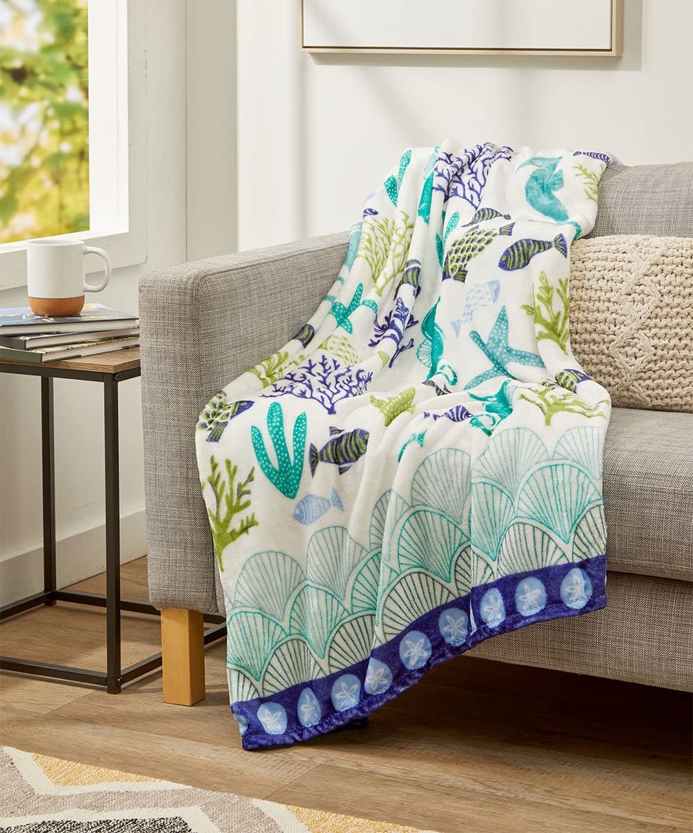 Corales de Marina Blue Coral & Seahorse Microplush Throw Blanket — 50" x 60"