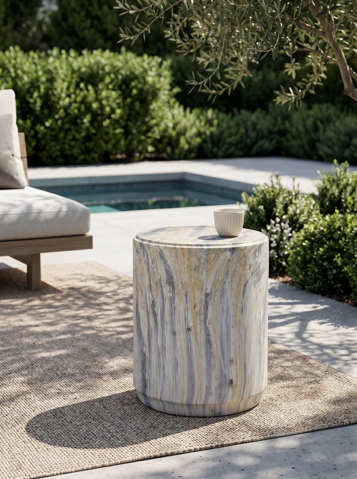 Marble-Look Sculptural Stool & Side Table