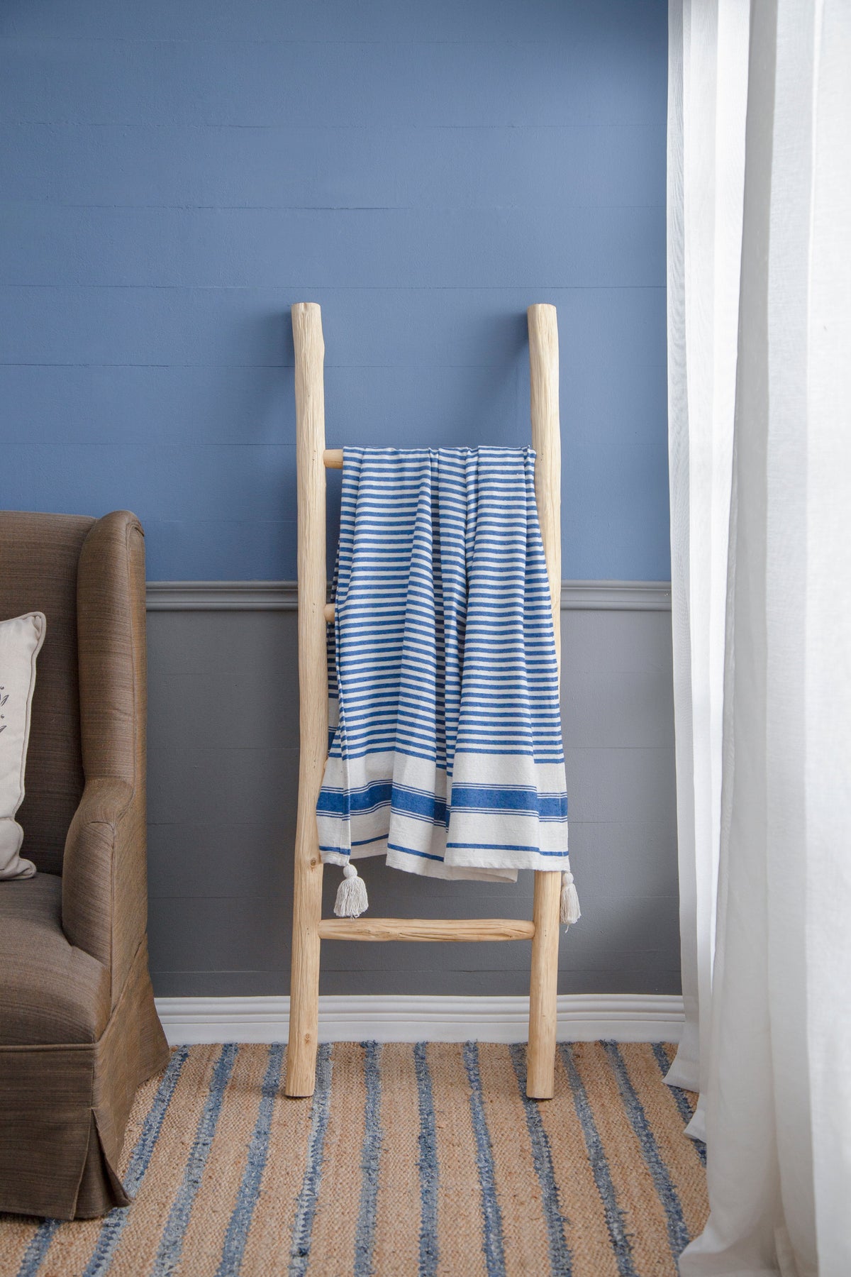 Blue & White Striped Cotton Throw Blanket