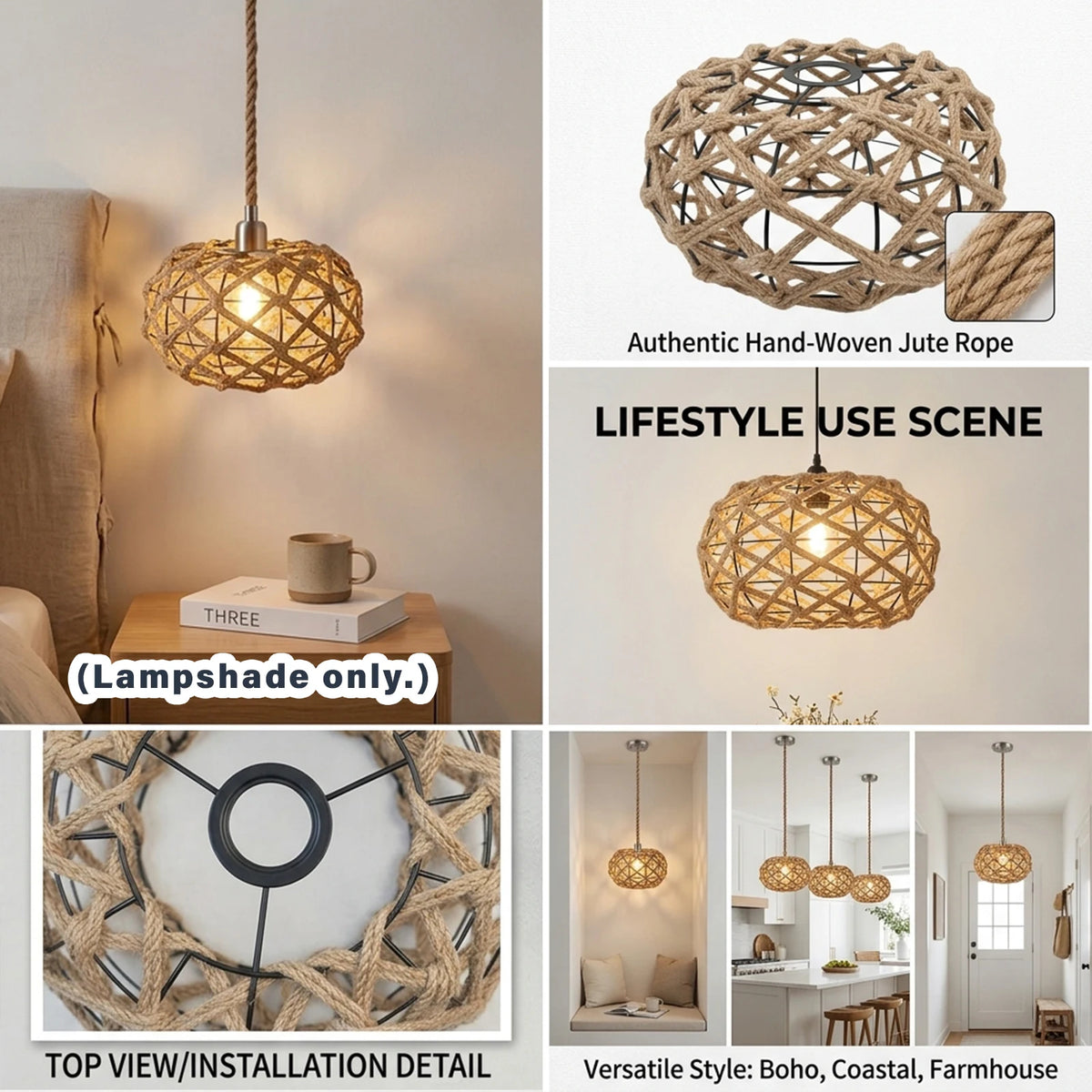 Woven Jute Rope Globe Lamp Shade