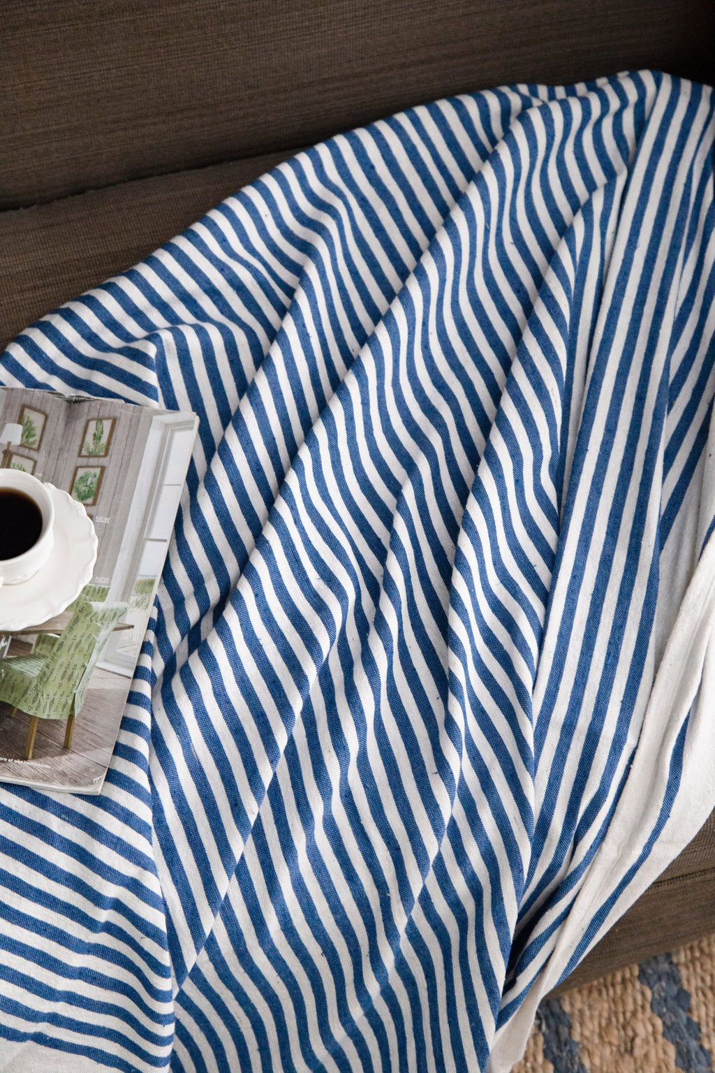 Blue & White Striped Cotton Throw Blanket