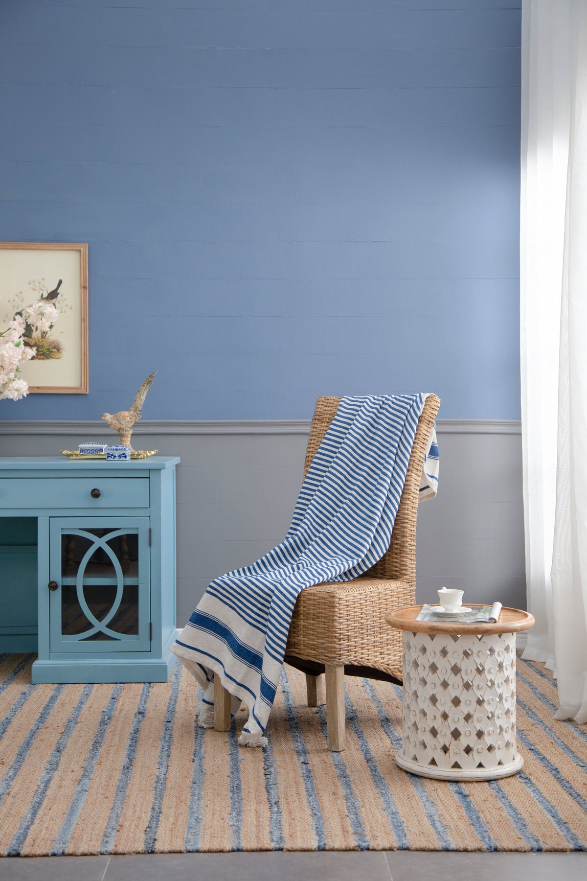 Blue & White Striped Cotton Throw Blanket