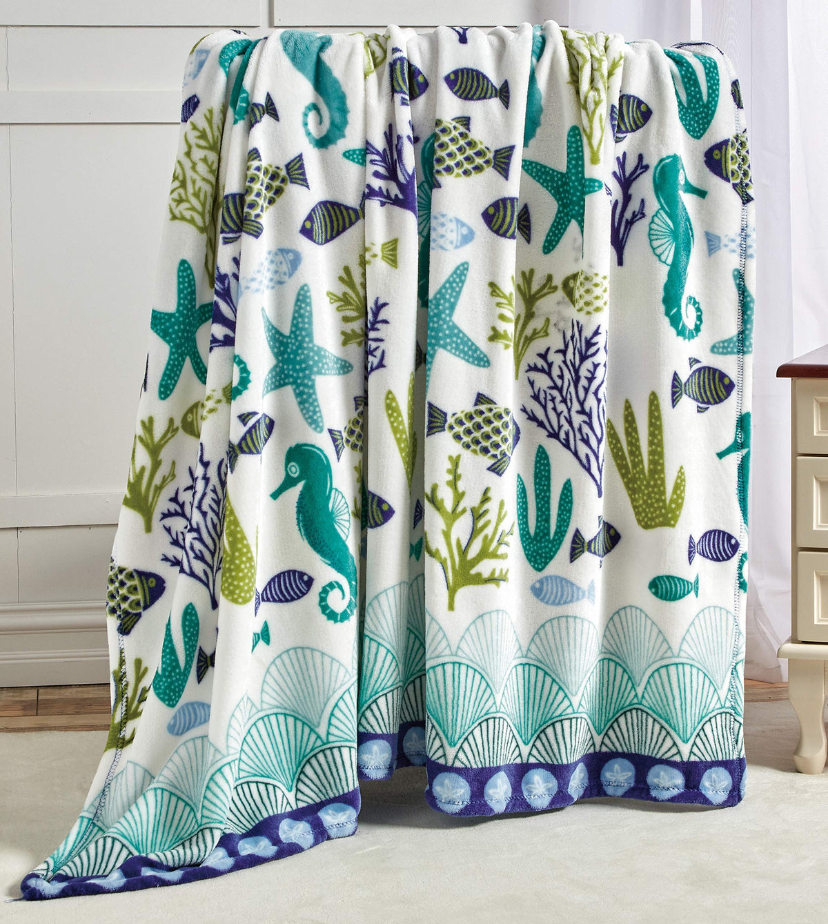 Corales de Marina Blue Coral & Seahorse Microplush Throw Blanket — 50" x 60"