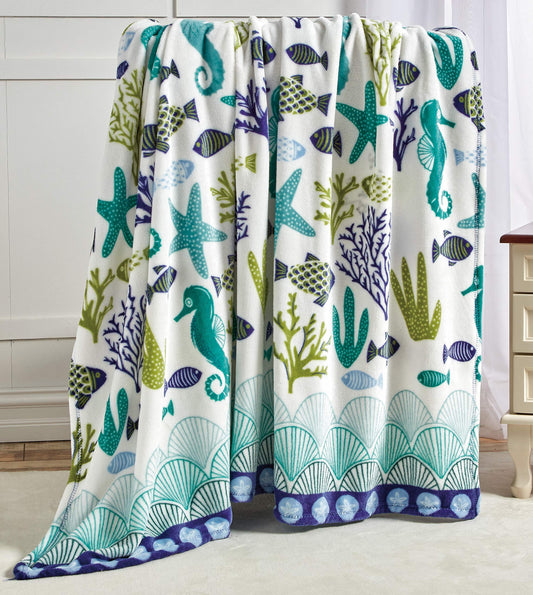 Corales de Marina Blue Coral & Seahorse Microplush Throw Blanket — 50" x 60"