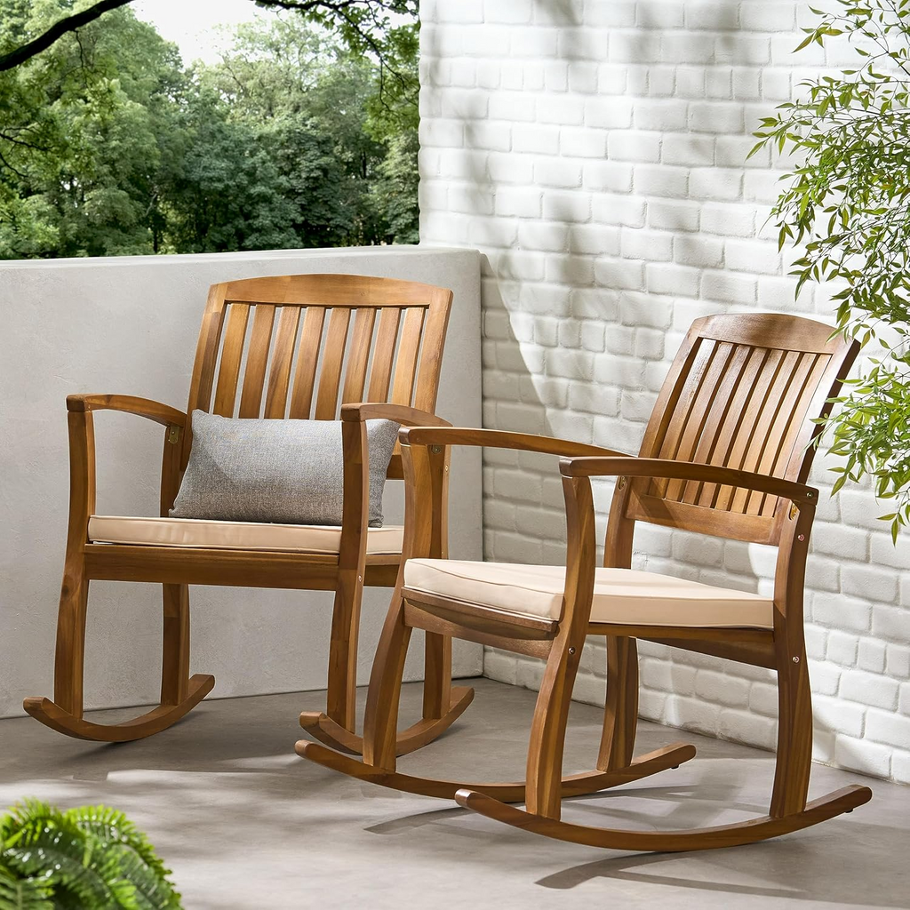 Selma Acacia Wood Outdoor Rocking Chairs – Set of 2