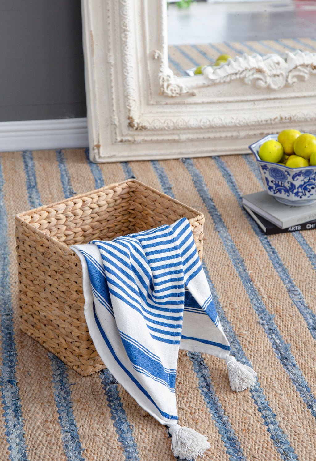 Blue & White Striped Cotton Throw Blanket