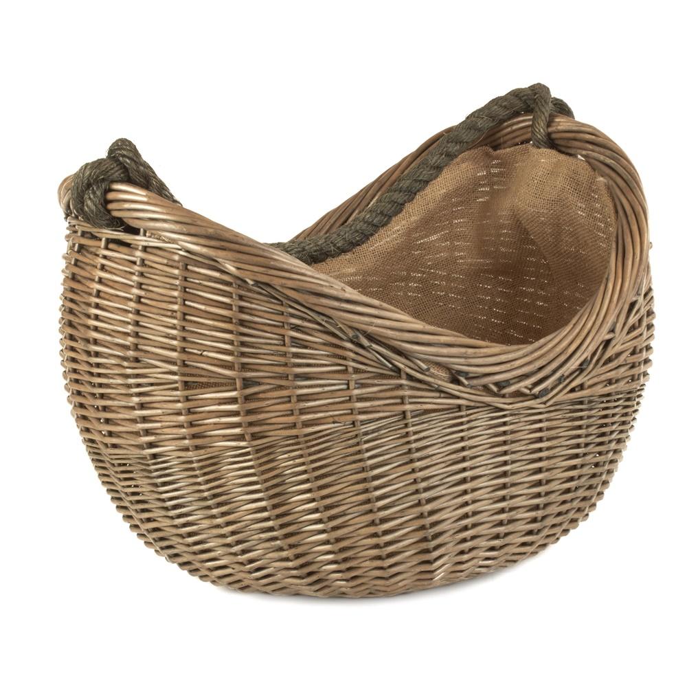 Antique Wash Wicker Basket with Rope Handles