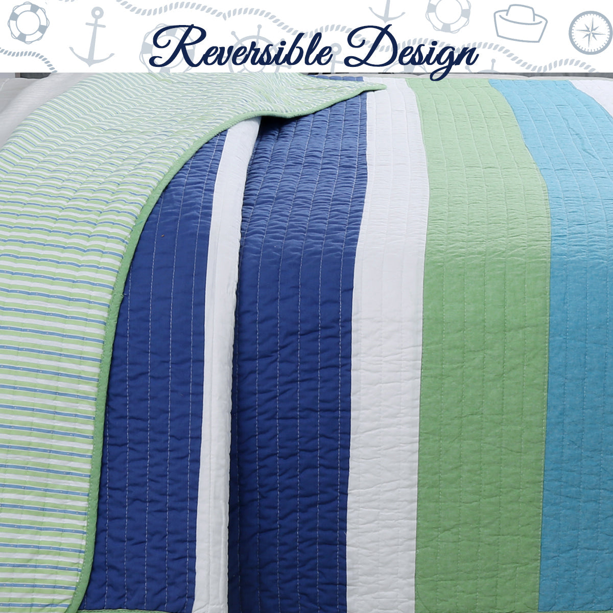 Waylon Blue & Green Patchwork Cotton Quilt Set