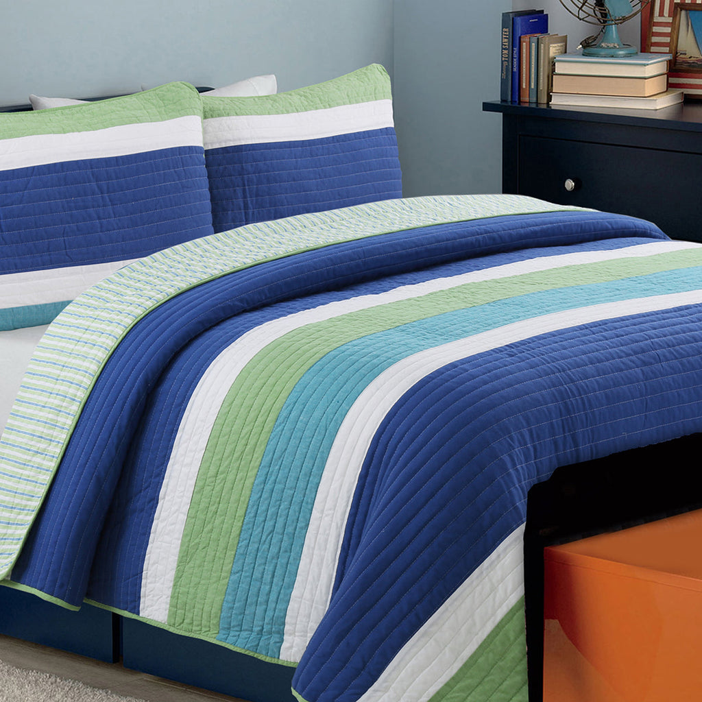 Waylon Blue & Green Patchwork Cotton Quilt Set