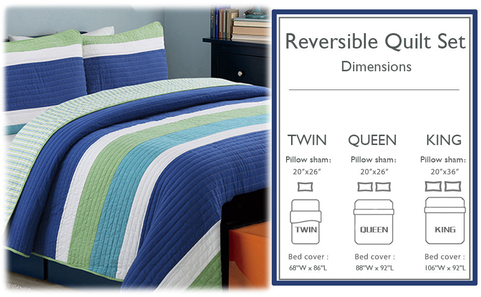 Waylon Blue & Green Patchwork Cotton Quilt Set