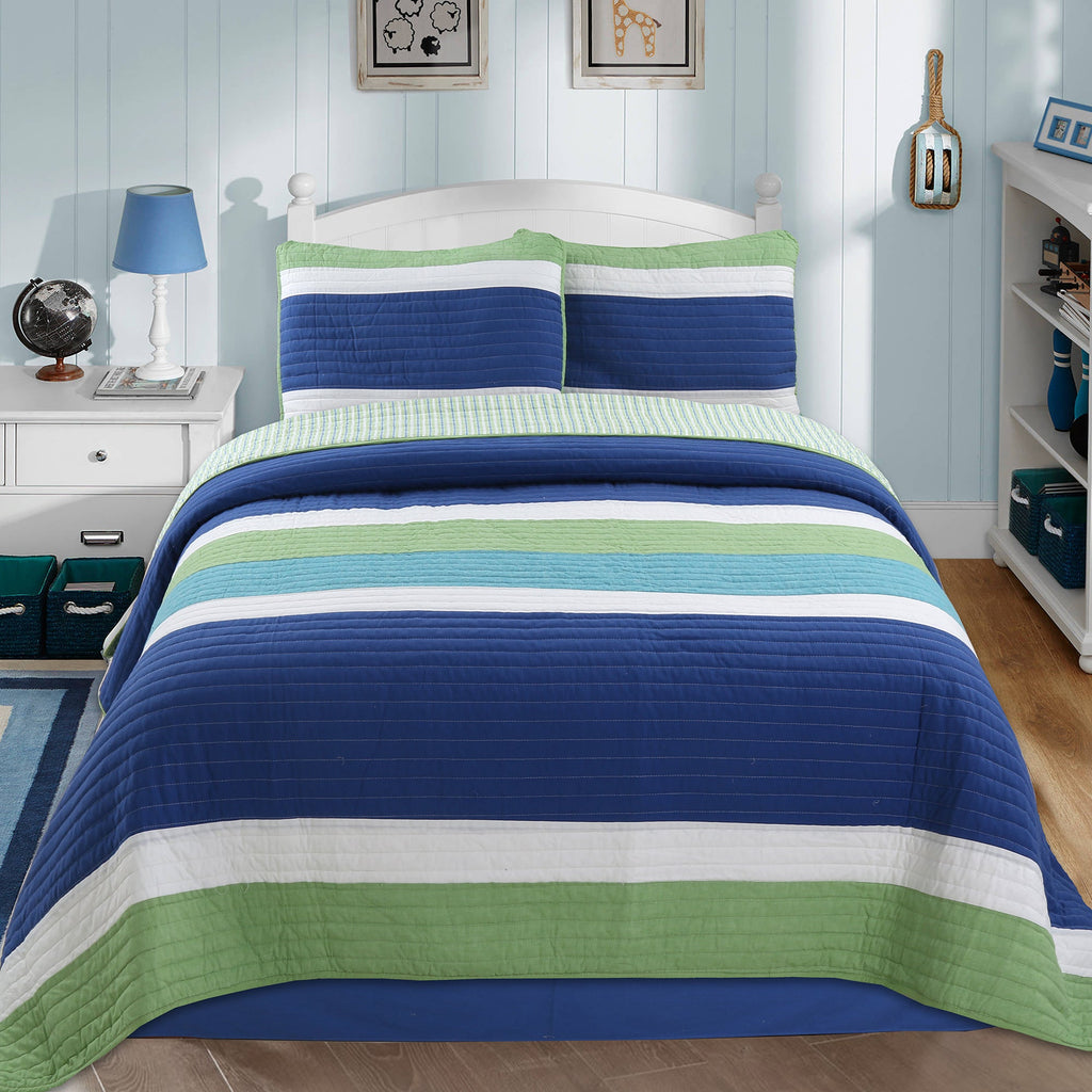 Waylon Blue & Green Patchwork Cotton Quilt Set