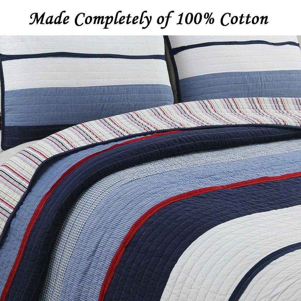 Levi Jean Blue Striped Cotton Quilt Set