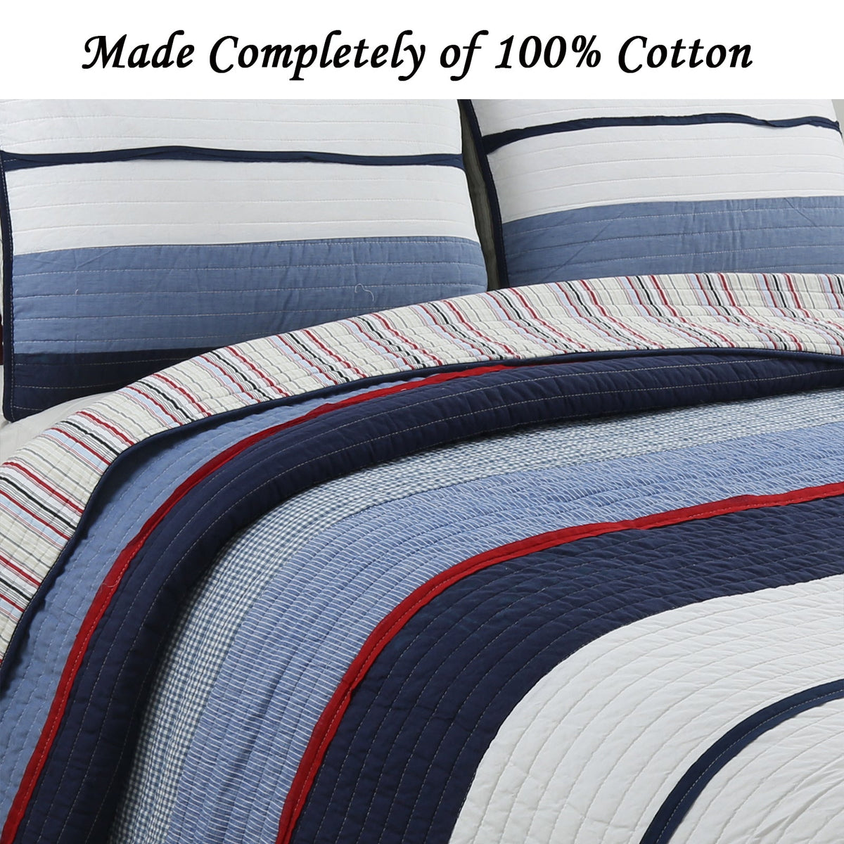 Levi Jean Blue Striped Cotton Quilt Set