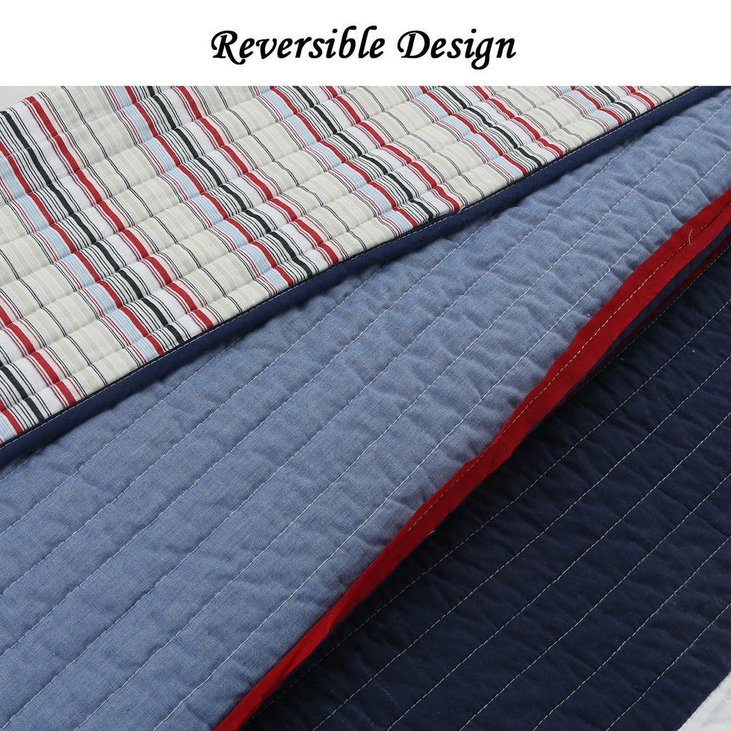 Levi Jean Blue Striped Cotton Quilt Set