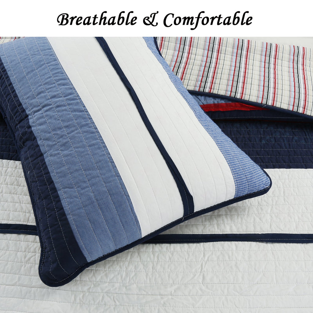 Levi Jean Blue Striped Cotton Quilt Set