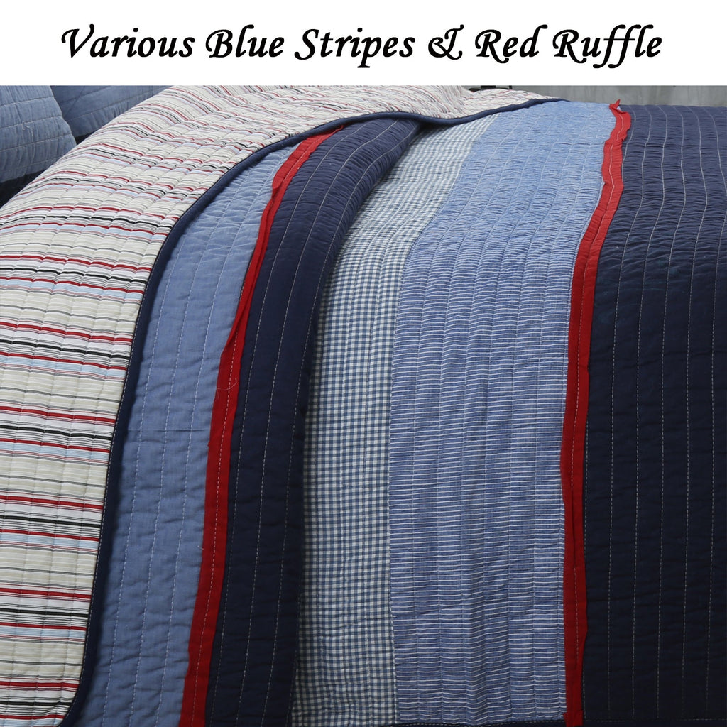 Levi Jean Blue Striped Cotton Quilt Set